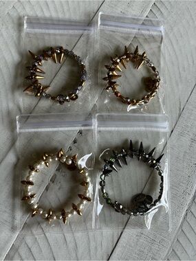 Lot Of 4Alex and Ani Gold, Black, Pearl & Iridescent Spike Bead Bracelets